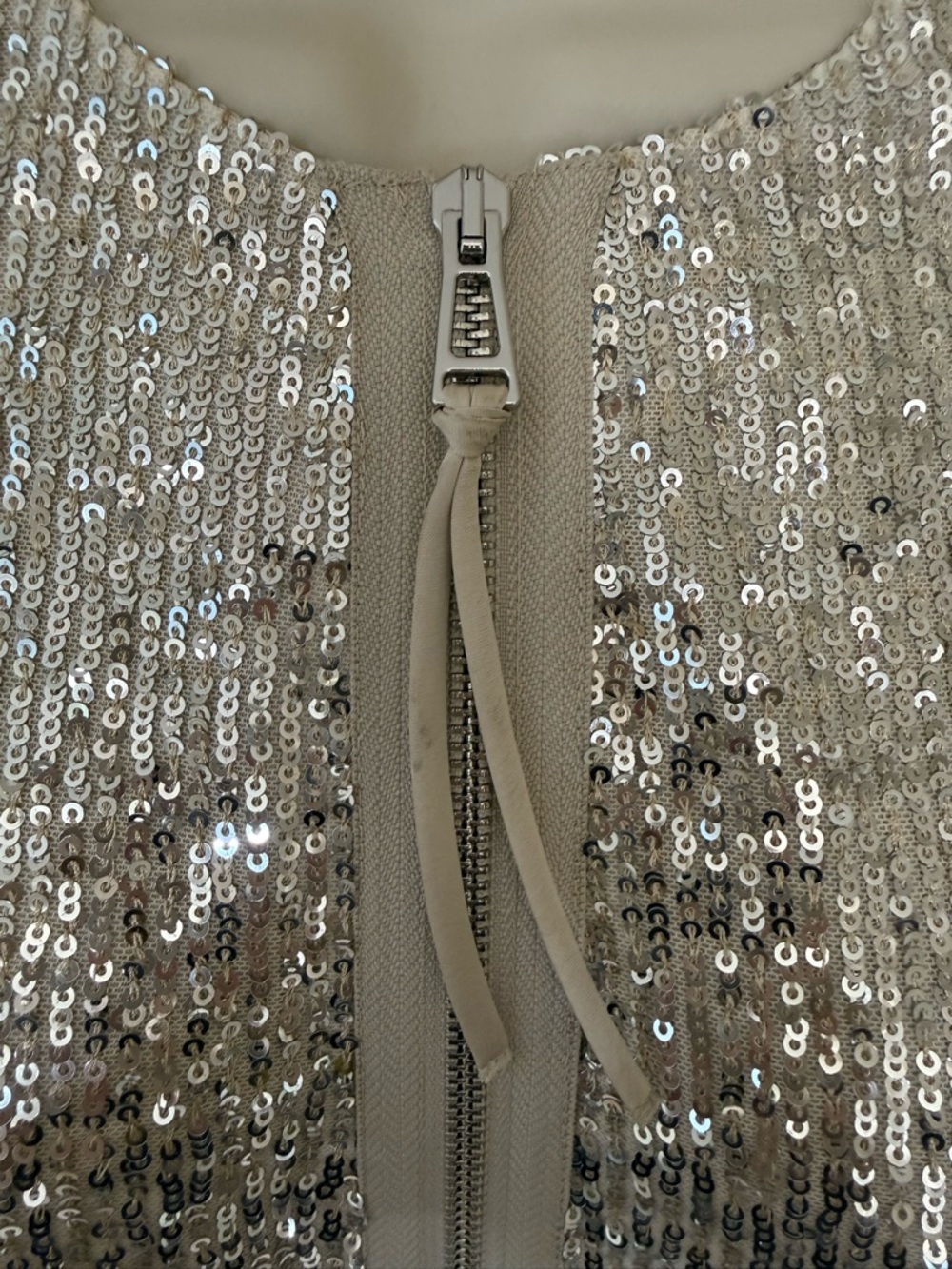 Zara Silver Sequin Bomber Jacket Champagne Zip Front L - Picture 10 of 12